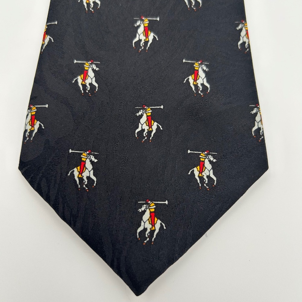 Studio 890 Necktie Polo Player Mens OS Navy Blue Preppy Classic Vintage
